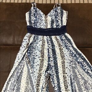 Blue and White Floral One Piece